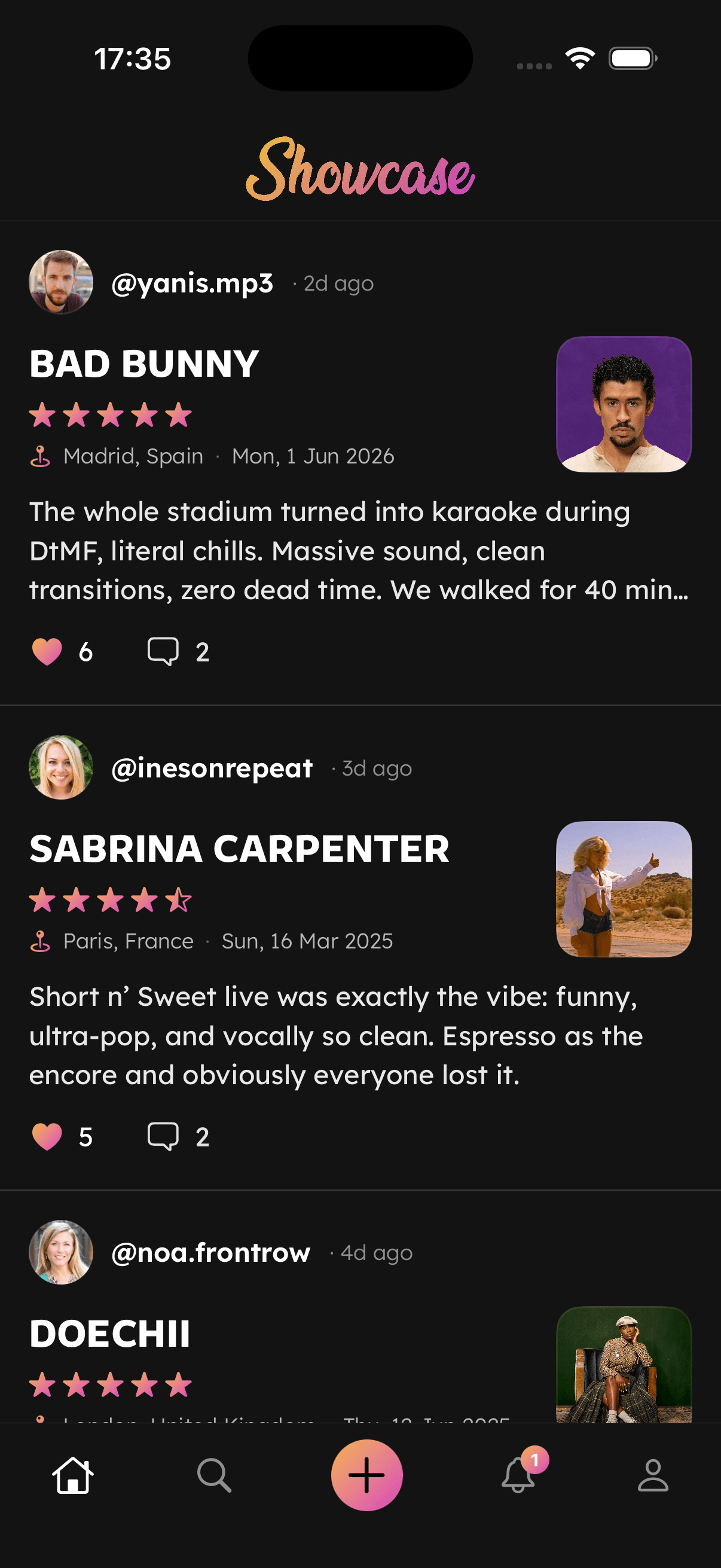 Showcase social feed